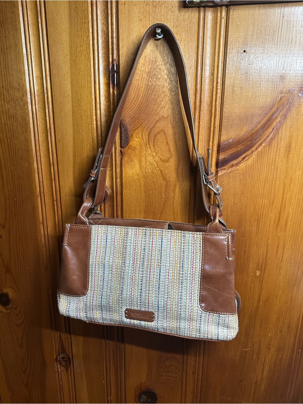 Nine & Co. Brown Leather & Neutral Multi-Stripe Shoulder Bag